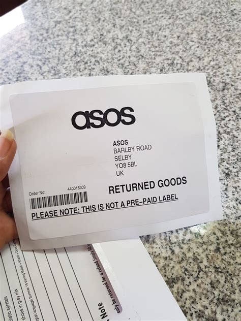 asos sample sale return label.